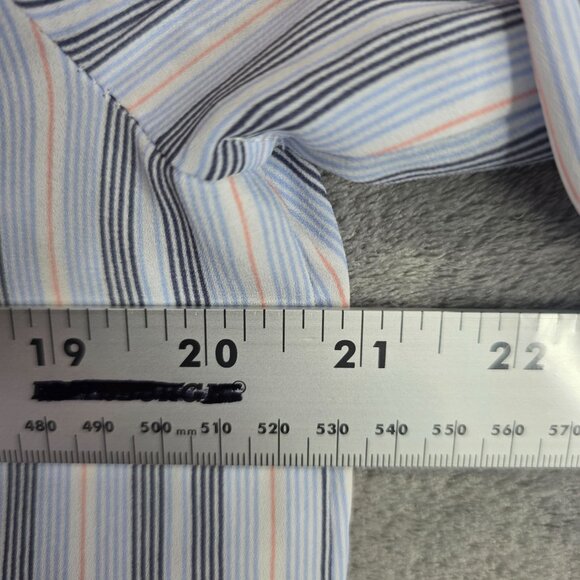 Womens Tahari Blue Striped Blouse Long Sleeve Button Down V-Neck Ruffle Cuff L - Picture 6 of 9